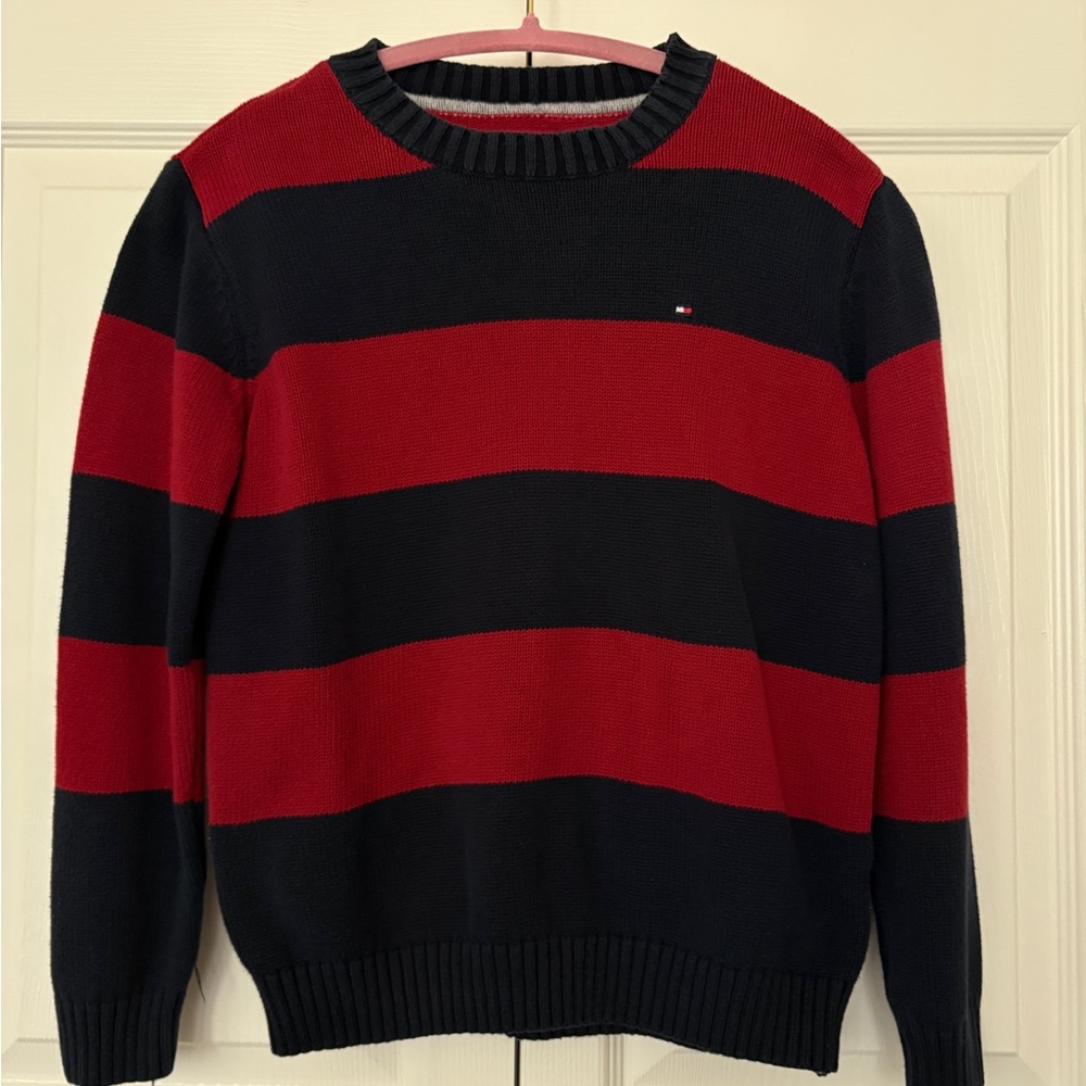 Tommy Hilfiger Womens Red and Black Crewneck Sweater